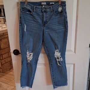 SOFIA Bagi Boyfriend Jeans Size 10S Light Distressed Wash High Low Hem